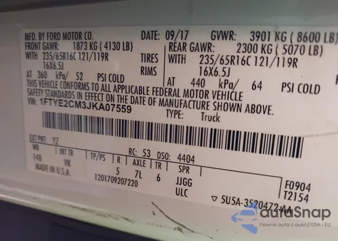 2018 Ford Transit-150 z USA, uszkodzony, nr VIN 1FTYE2CM3JKA07559